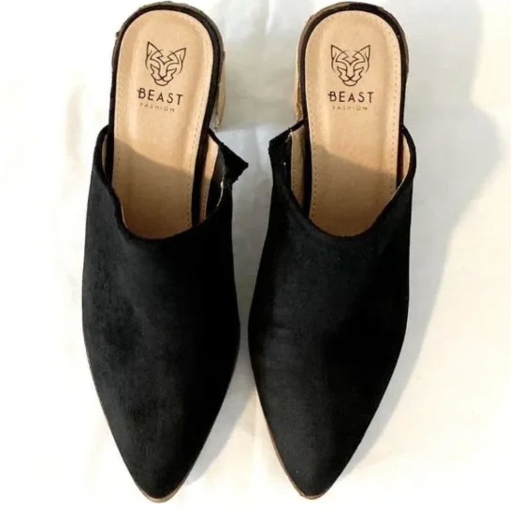 BEAST FASHION Black Suede Stephanie Mules